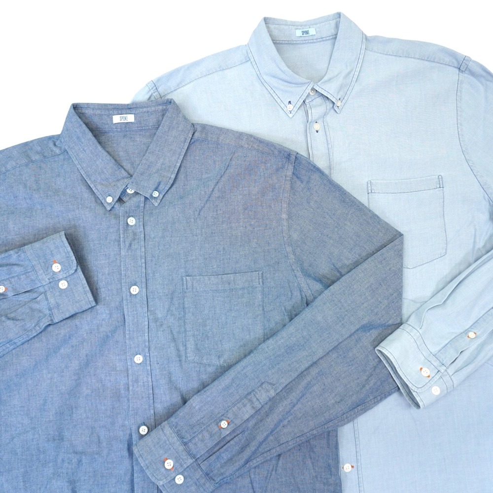 Spoke Button Down Dress Shirt Mens XXL Slim Blue Chambray Long Sleeve Pocket